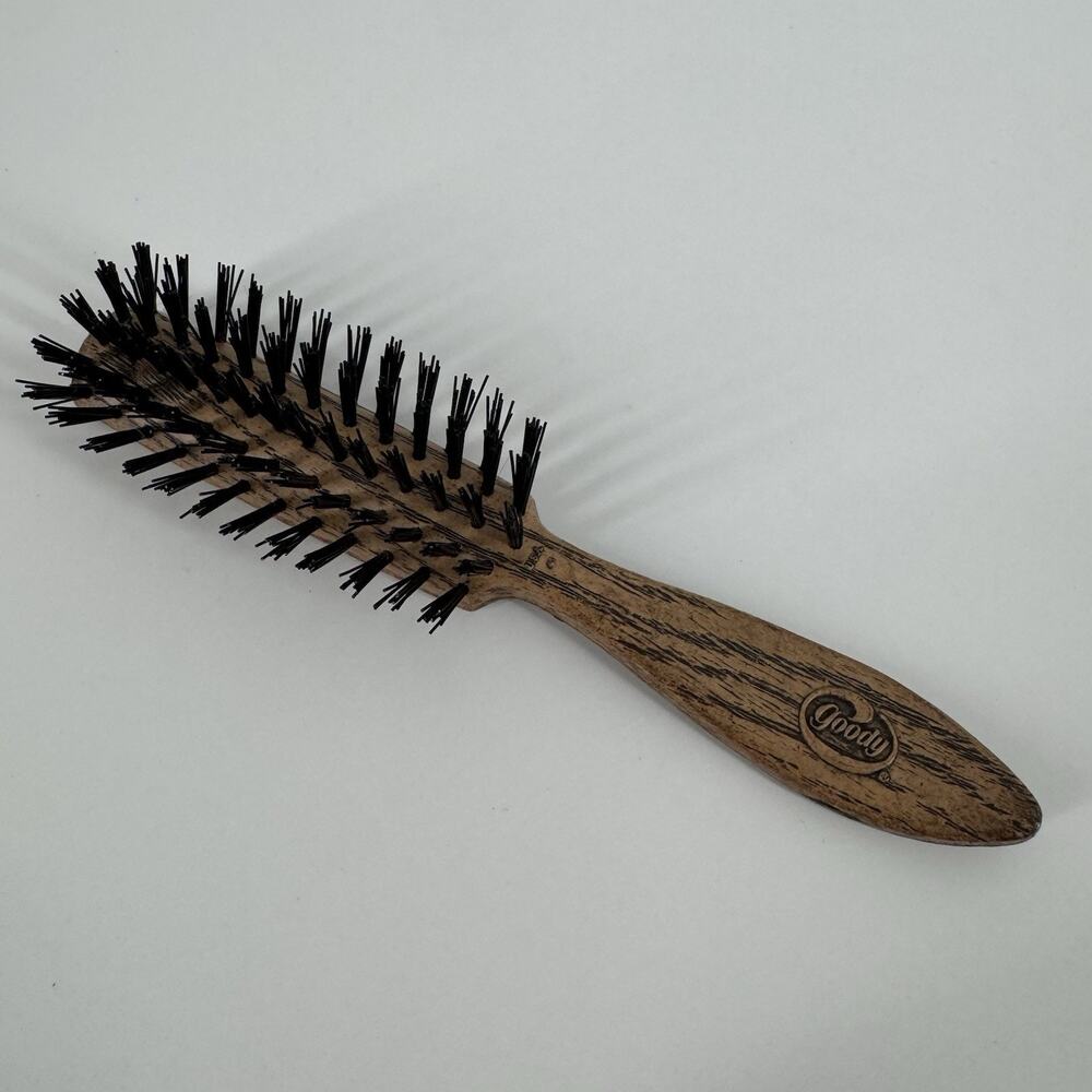 Vtg Goody USA Hair Brush Faux Wood Grain Barber Styling Brush Nylon Bristle 8"